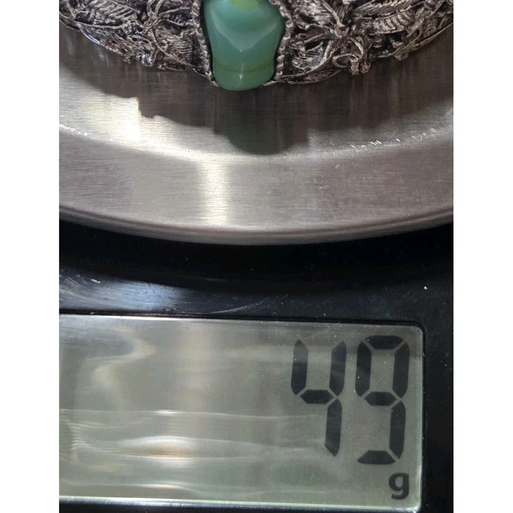 Silver Tone Faux Turquoise Stone Leaf Detail Large Chunky Cuff Bracelet‎ 6